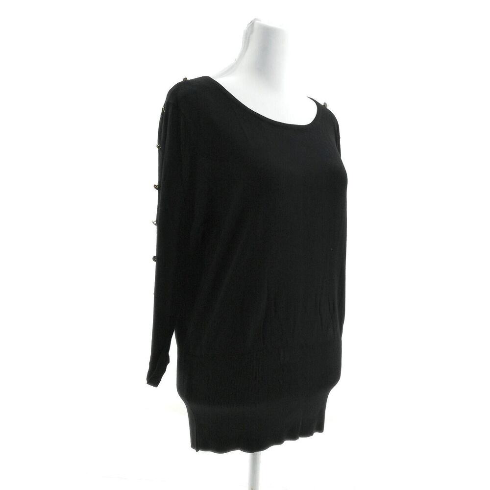 Objects Dart Black Sweater with Button Detailing - Women's Size Large - Chic
